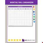 Monthly Bill Organizer example document template