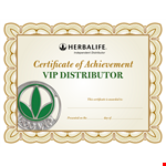 Distributor Certificate Of Achievement example document template