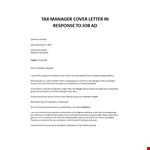 Tax Manager cover letter for job ad example document template