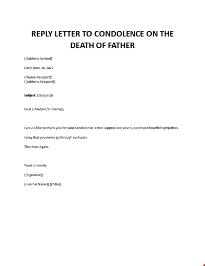 Condolence on fathers death reply letter