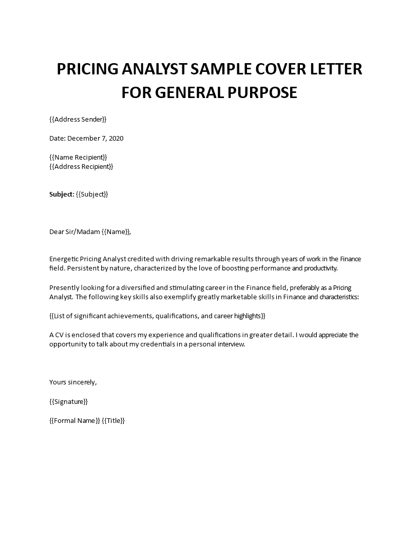 pricing analyst cover letter
