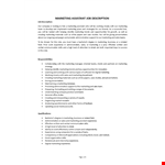 Marketing Assistant Job Description example document template