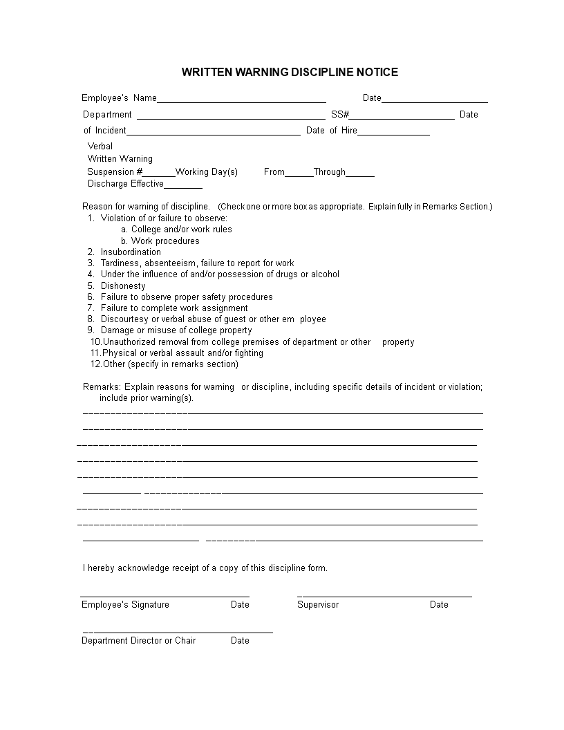 Employee Discipline Notice Written Warning From Department Of Discipline employee-discipline-notice-written-warning-from-department-of-discipline