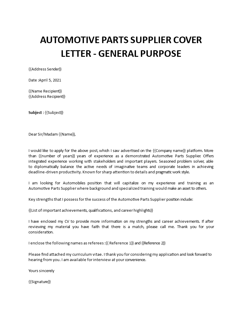 material controller cover letter 