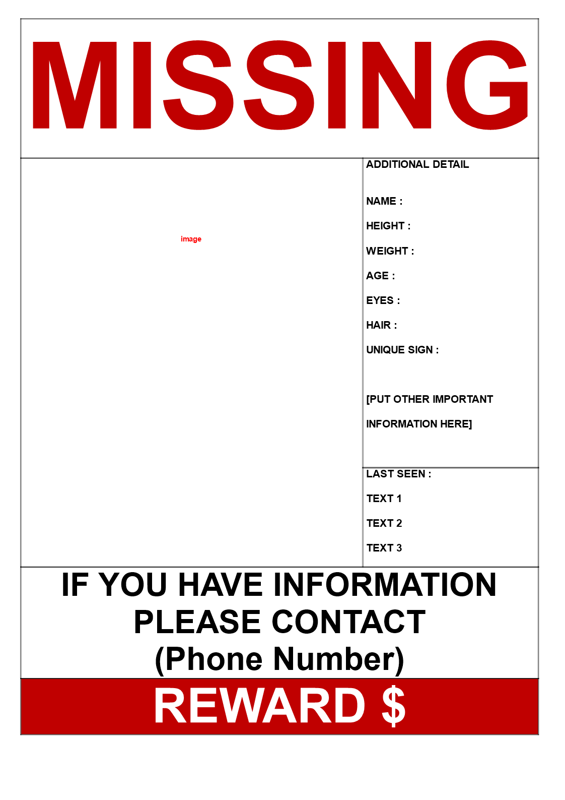 missing person with reward poster Main Image missing person with reward poster