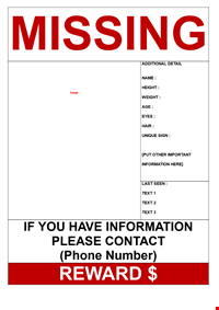 Missing Person With Reward Poster 