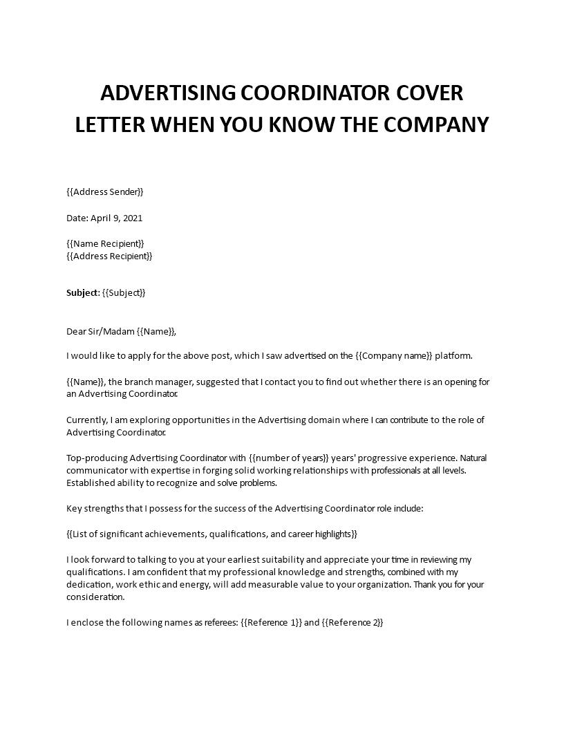 advertising coordinator cover letter Main Image advertising coordinator cover letter