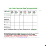 Fields Swim Team Vacation Schedule Template example document template