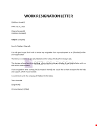 Work Resignation Letter