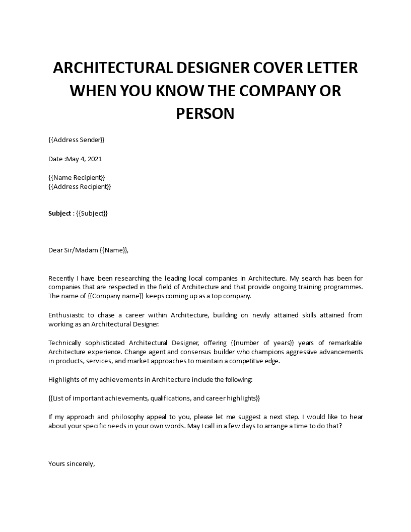 architectural designer cover letter 