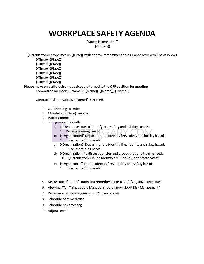 workplace safety agenda template