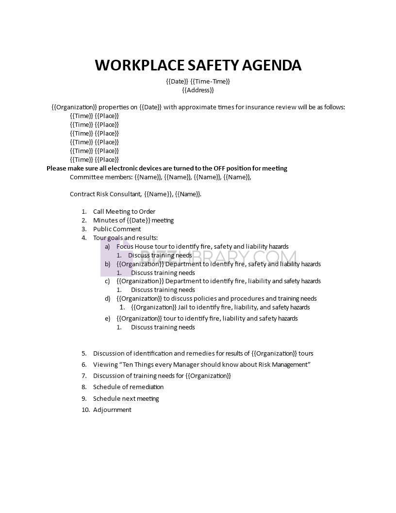 workplace safety agenda Main Image workplace safety agenda template