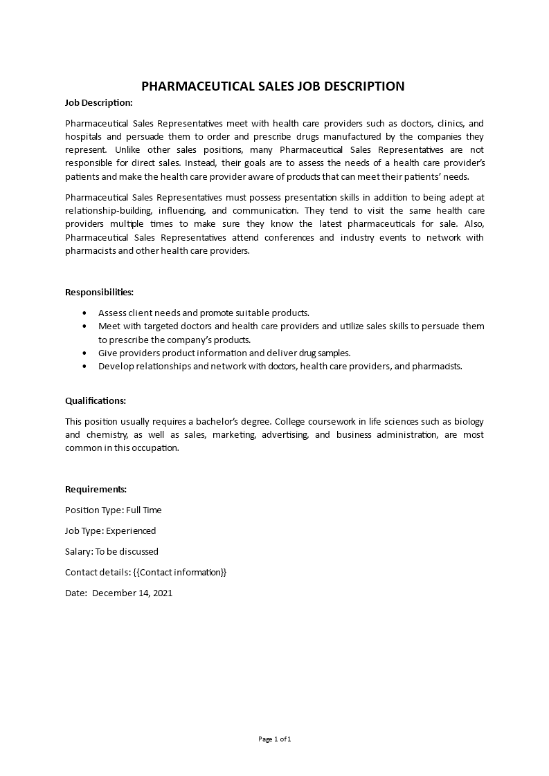 pharmaceutical sales job description Main Image pharmaceutical sales job description