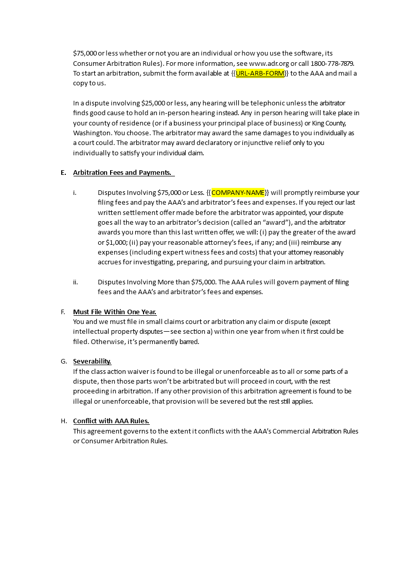 arbitration agreement template example