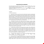 Subcontractor Agreement: A Comprehensive Customer Agreement with Supplier for Products example document template