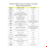 English, Social, Science Presentation Calendar | Check Sr Project Master example document template