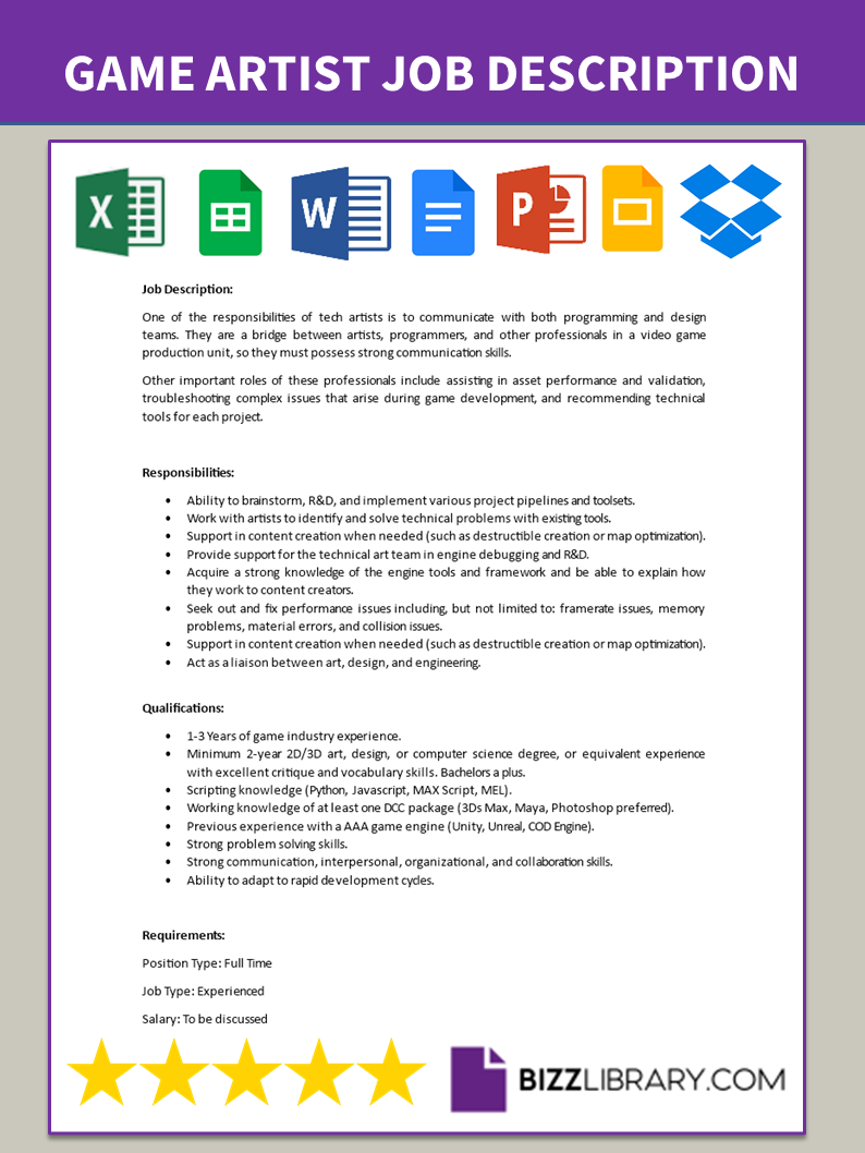 game artist job description Main Image game artist job description template