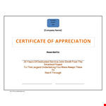 Get Recognized: Years of Company Loyalty Rewarded with Certificate of Appreciation example document template