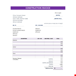 Construction Invoice Excel example document template