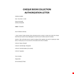 Bank Authorization Letter for Cheque Book example document template 