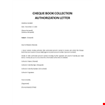 Bank Authorization Letter for Cheque Book example document template