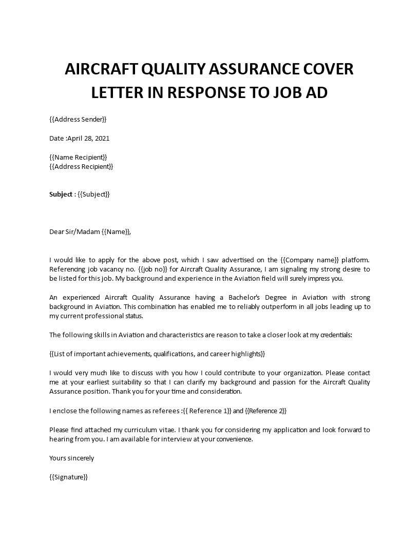 quality assurance cover letter