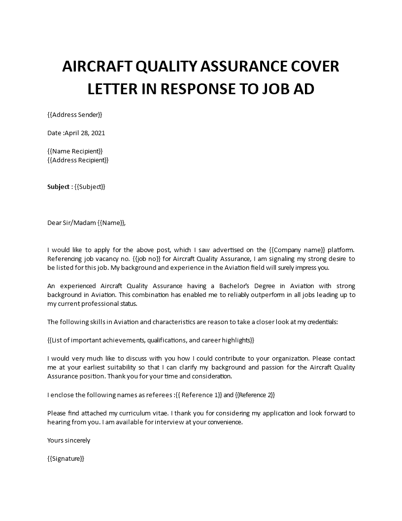 quality assurance cover letter sample