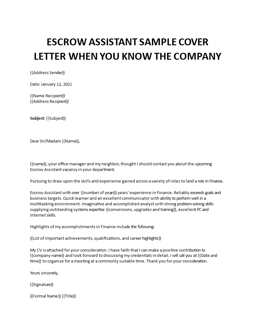 escrow officer cover letter