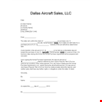 Letter of Intent for Sales or Purchase of Aircraft - Dallas example document template