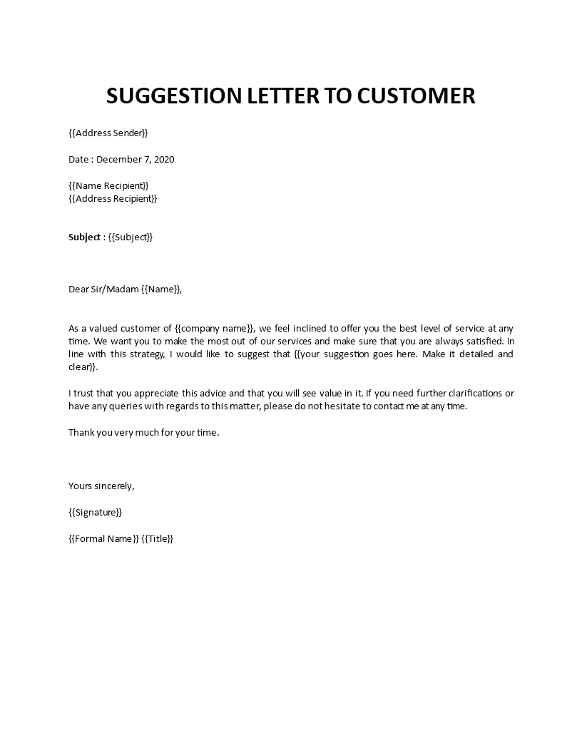 letter of suggestion to customer