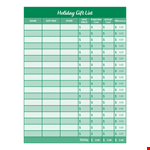 Printable Holiday Gift List Template example document template