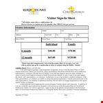 Sign In Sheet for Church Visitors | Christchurch Recreation | Representatives | Presbyterian example document template 
