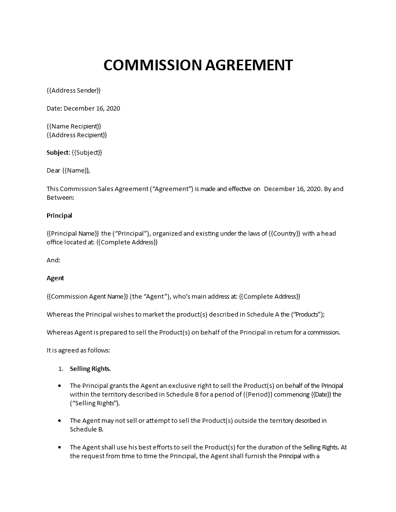 sales commission agreement template