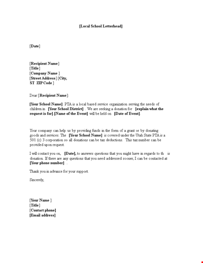 Local Donation Request Letter for School Recipient