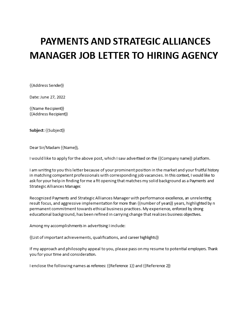 strategic alliances manager cover letter