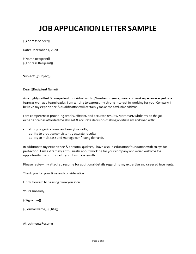 Job Application letter sample