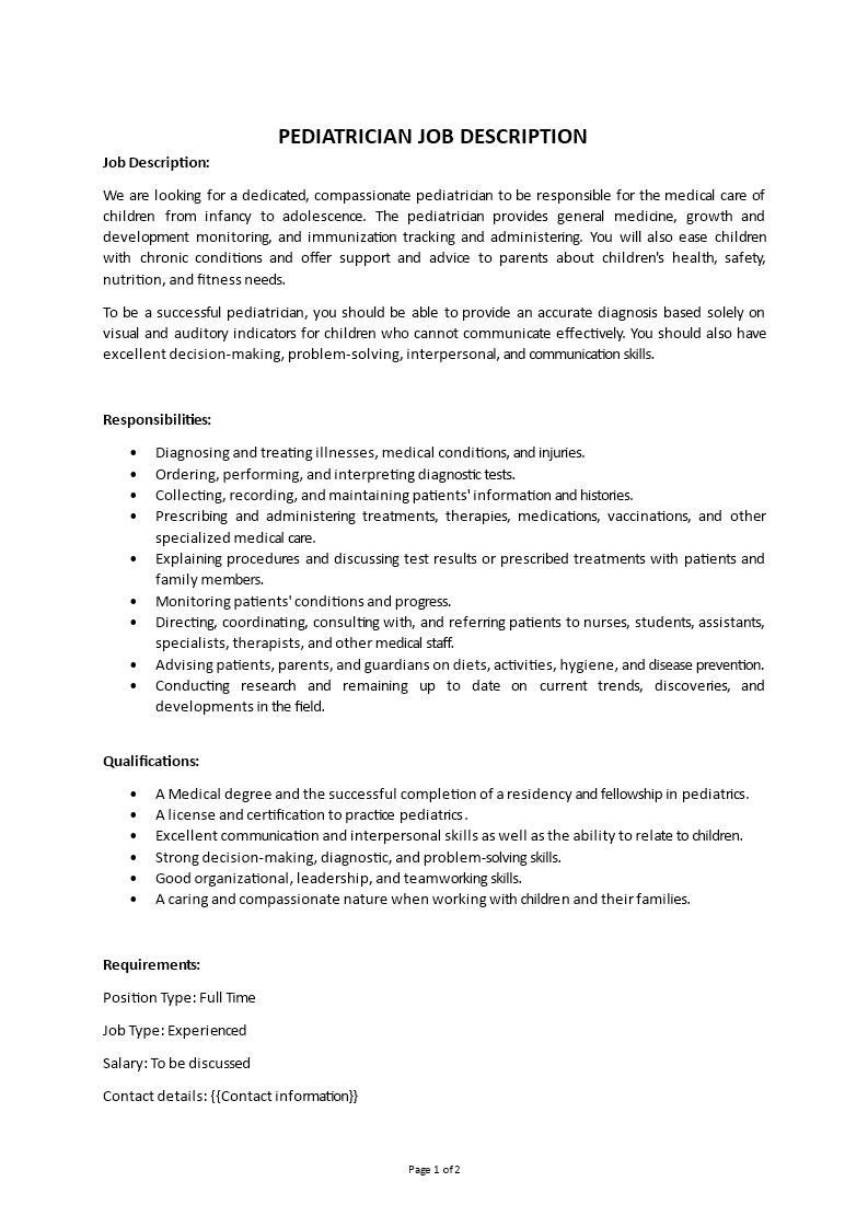 pediatrician job description Main Image pediatrician job description