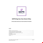GDPR Bring Your Own Device BYOD Policy example document template