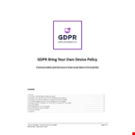 GDPR Bring Your Own Device BYOD Policy example document template 