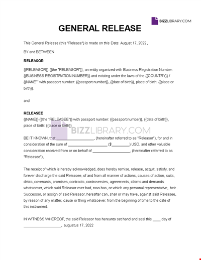 General release of liability form template