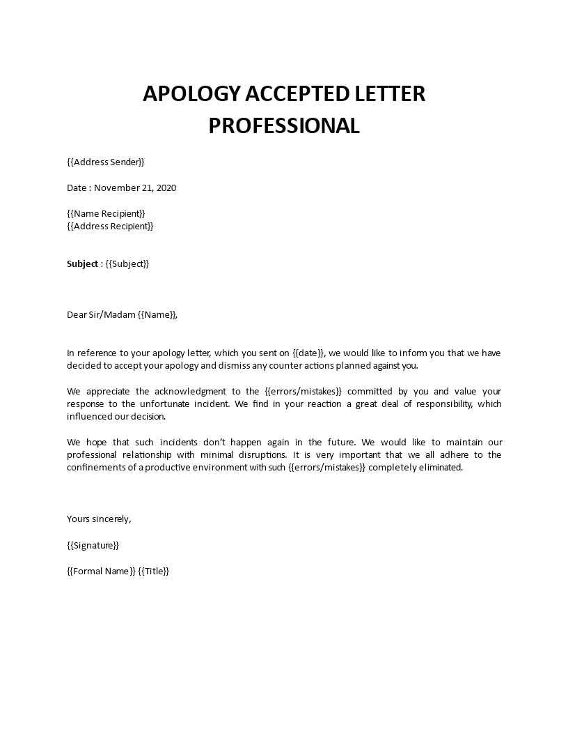 apology accepted letter professional
