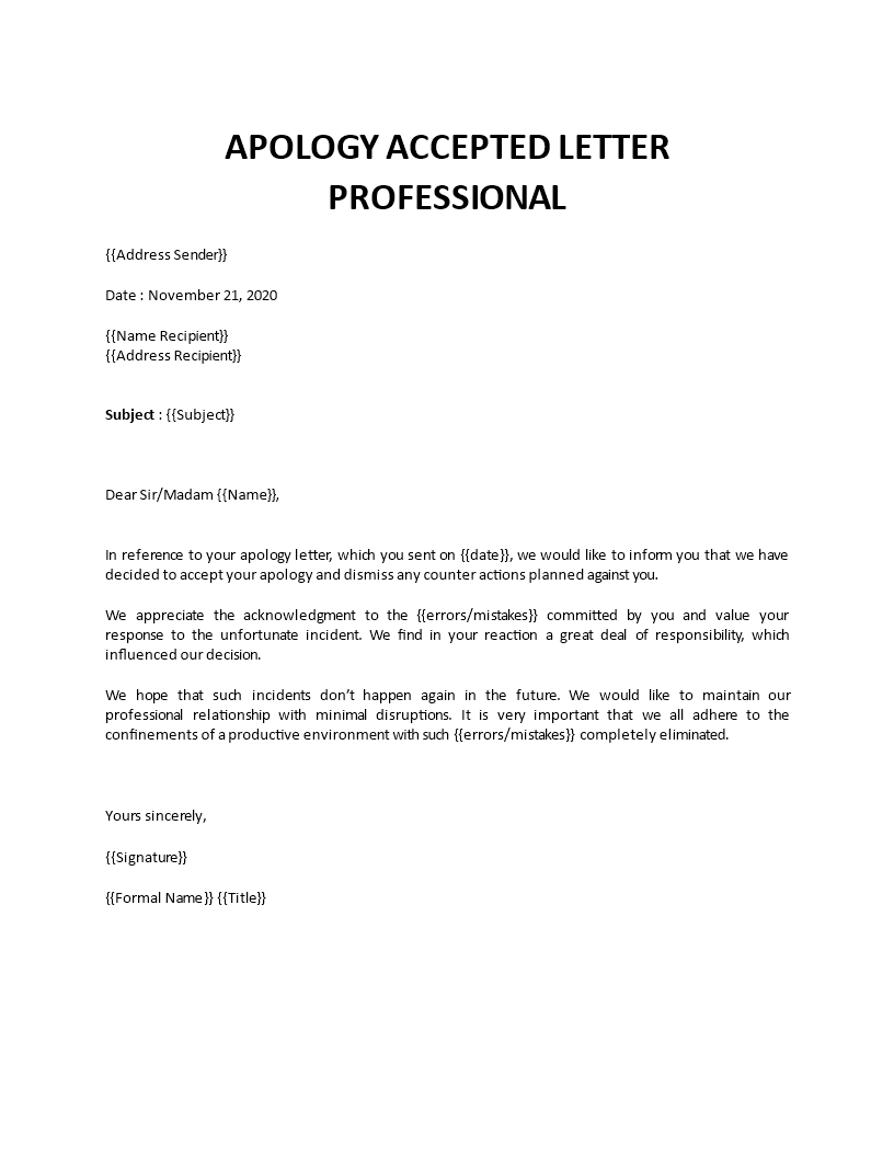 apology accepted letter professional Main Image apology accepted letter professional