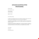 Apology Accepted Letter Professional example document template 