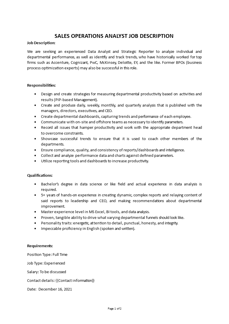 sales operations analyst job description Main Image sales operations analyst job description
