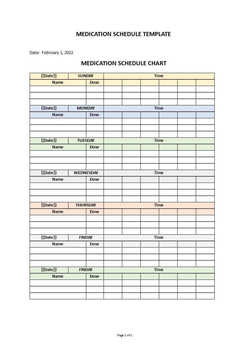 medication schedule template