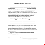 Simple Corporate Resolution Form for Contracts | Company Secretary example document template