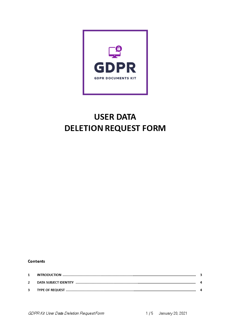 user data deletion request form sample