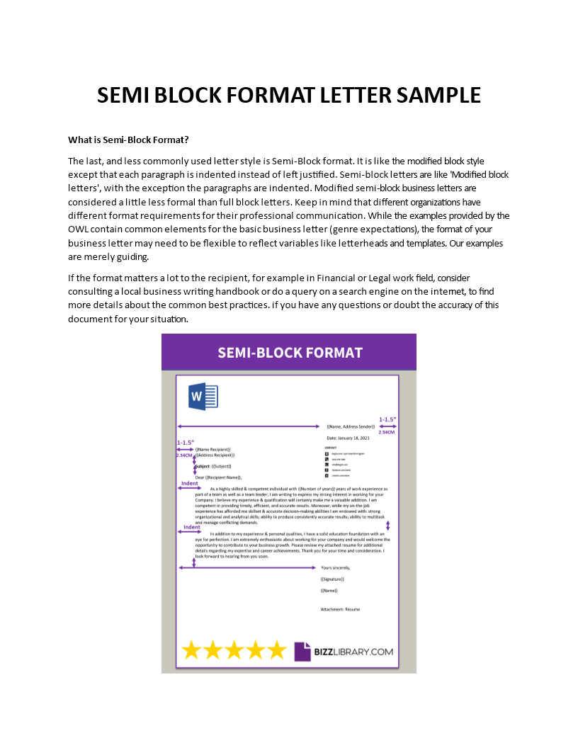 Semi Block Format Letter Template