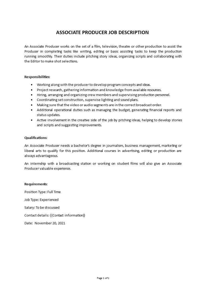 associate producer job description