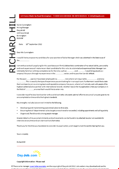 Job Application Letter for Sales Manager | Cover Letter Sample | DayJob